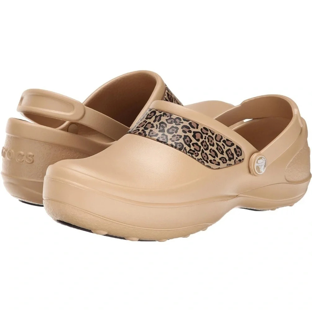 CROCS Tan Leopard Print Mules